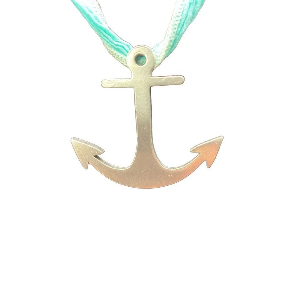 Patty Anderson blue fabric aluminum anchor pendant necklace NWT